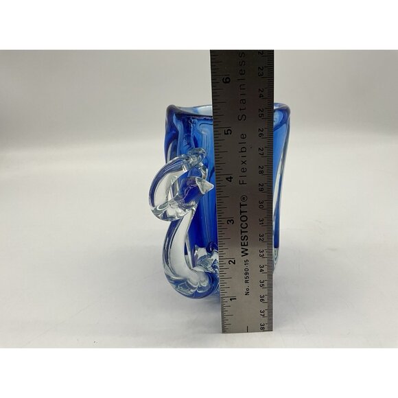 Hand Blown Art Glass Mis-Shapened Blue and Clear Glass 5.25 Inches Tall w/Handle - Picture 15 of 16